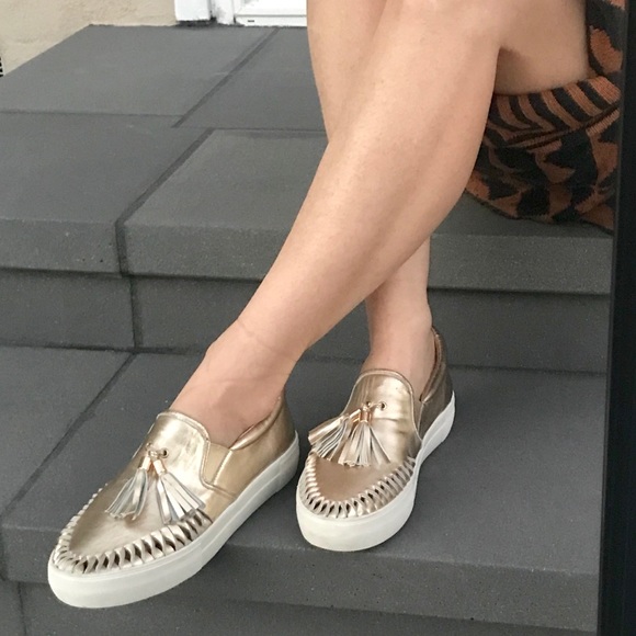 LF Shoes J Slides Gold Leather Sneakers Loafers Slip On Poshmark